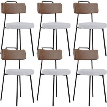 Imagem de Kit 06 Cadeiras Estofada Para Sala De Jantar Barcelona L02 Couríssimo Marrom Linho Cinza - Lyam