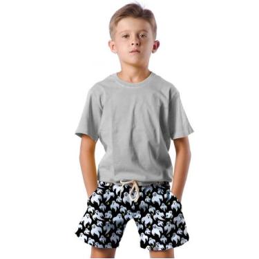 Imagem de Shorts Infantil Bermuda Calção Praia Verão Fantasmas Ghost Lua 191 - S