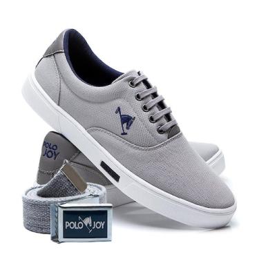 Imagem de Kit 1 Tênis Casual Em Lona + 1 Cinto Polo Joy, Cinza claro, 37