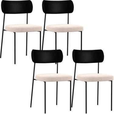 Imagem de Kit 04 Cadeiras Para Sala De Jantar Melina L02 Couríssimo Preto Suede Bege - Lyam Decor