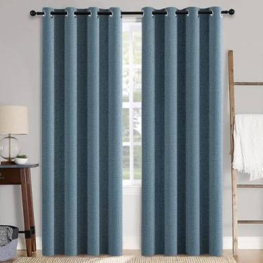 Imagem de Cortinas MIULEE, textura de linho, 100% blackout, azul empoeirado, 132