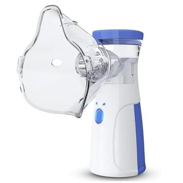 Imagem de Nebulizador Portátil Ultrassônico Inalador USB Recarregável Silencioso com Tecnologia Mesh Compacto para Crianças Adultos e Idosos Cor Branco e Azul