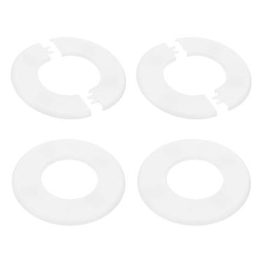 Imagem de PATIKIL Flange de parede 130 mm / 5,1" OD, 4 peças de cobertura de placa de escudo redondo PPR placas de cobertura de encanamento com fita autoadesiva para torneira de tubo de água de 64 mm / 2,5" de