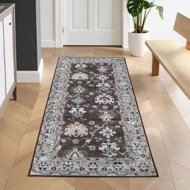 Imagem de Superior Tapete lavável para uso interno, nylon, tapetes rústicos para sala de estar, quarto, corredor, escritório, forro de algodão, lavagem à máquina, design floral clássico, coleção Nuka, 6 cm x