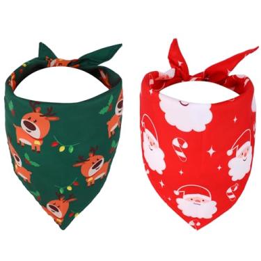 Imagem de 2un Bandanas Natal para Cachorro, Cachecóis Respiráveis Poliéster com Design de Papai Noel e Veado Acessórios de Roupas Fofos para Pets (Tamanho Grande)
