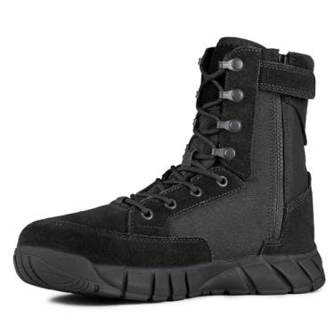 Imagem de Botas Táticas Masculinas Free SOLDIER de 20,32 cm Leve, Botas de Combate de Camurça Durável Botas de Trabalho Militar Botas de Deserto, Side Zip - Black, 11