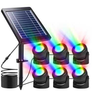Imagem de Conjunto de 6 luzes solares RGB LED submersíveis para fonte IP68 Focos coloridos de paisagem subaquática com cabeça ajustável para decoração de lago, fonte de piscina, jardim (luz colorida)