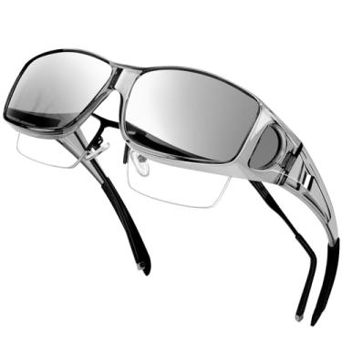 Imagem de KANASTAL Oculos de Sol sobrepor Espelhado Prateados Polarizado Masculino Feminino Proteção UV400 sobre Óculos Retangular Vintage Retro Silver Sunglasses over Glasses Men Women -Armacao Prata