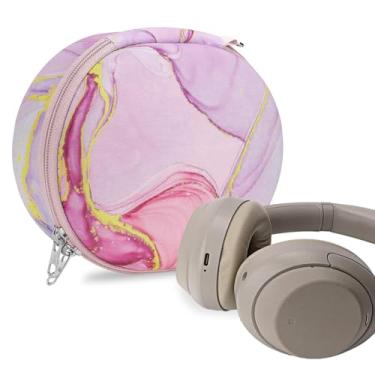 Imagem de Geekria NOVA Capa de fone de ouvido compatível com Sony WH-1000XM4, WH-1000XM3, MDR-1000X, WH-H910N, bolsa rígida de substituição para transporte de viagem com armazenamento de cabos (mármore rosa)