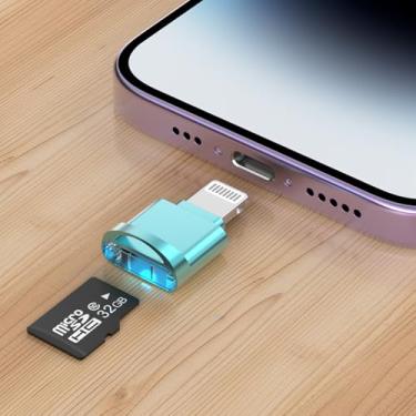 Imagem de Leitor de cartão micro SD compatível com iPhone 14 13 12 11 Pro Max XS XR X 8, iluminação para leitor de cartão micro SD/TF adaptador de cartão micro SD, compatível com iOS 18 e exFAT e FAT32, azul