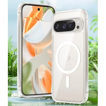 Imagem de Capa para Google Pixel 9 Pro XL, compatível com Magsafe, [não amarela] [proteção contra quedas de nível militar] Capa magnética protetora à prova de choque para telefone - transparente