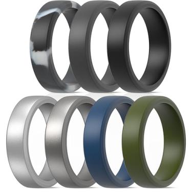 Imagem de Anéis de casamento de silicone unissex, alianças de noivado de borracha chanfrada - pacote variado de 1/4/7, 8.5 - 9 (18.90mm), Silicone, Sem pedra preciosa