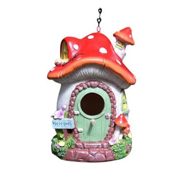 Imagem de Bothyi Casinha de Pássaros Suspensa para flor, em Formato de Cogumelo, Feita de Resina, Ideal para Decoração de Jardim E Como Abrigo para Pássaros No Q