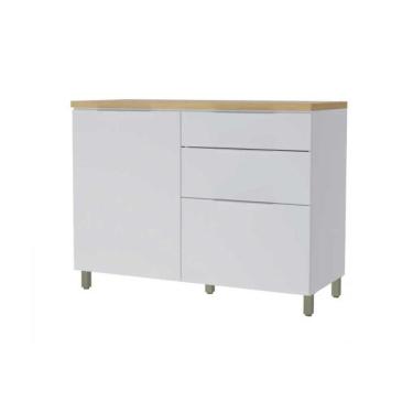 Imagem de Armário De Cozinha Modulado Balcão Marquesa 1 Porta E 3 Gaveta C/ Tampo 120cm Branca/nature - Nesher