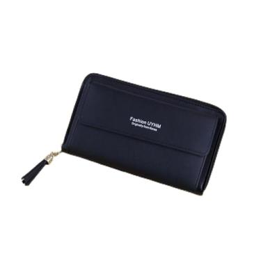 Imagem de Bolsa tiracolo feminina de poliuretano com borla e compartimentos para cartão, bolsa transversal pequena com zíper, carteira portátil para celular, cartões, chaves e celular (preto)