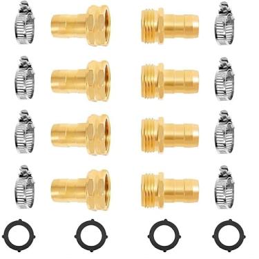 Imagem de 4 conjuntos de kit de reparo de mangueira de jardim com braçadeira inoxidável para encaixe de cobre de mangueira de 5/20.3 cm e 3/10.2 cm