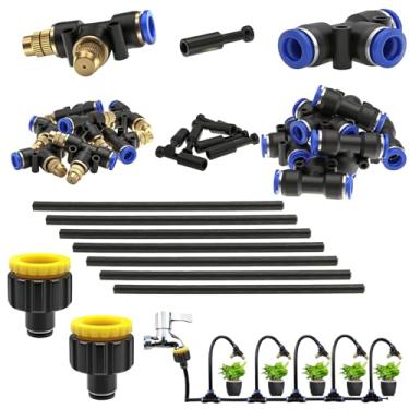 Imagem de CESFONJER Conjunto de bicos atomizadores de cabeça dupla de ângulo reto de latão, bocais de nebulização ajustáveis de 360°, com adaptador de conexão rápida de 8 mm para irrigação, irrigação, gramado