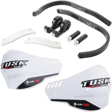 Imagem de TUSK Protetores de mão D‑Flex Pro – Barra de alumínio preta/escudos brancos – Alumínio universal para guidão de 7/20.3 cm – Dirt Bike MX Motocross ADV Adventure Motorcycle