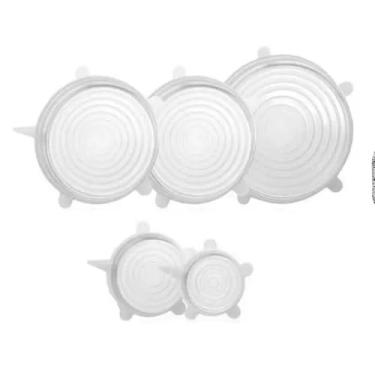 Imagem de Kit 5 Super Tampas de Silicone Universal, Reutilizável, Transparente, Branca ou Azul, Diâmetros 10-20cm, para Potes, Panelas, Frutas, Resistente a Temperatura -40°C a 230°C