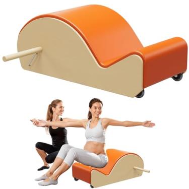 Imagem de GDMSTIH Arco de Pilates laranja de madeira com corretor de coluna para fortalecimento do núcleo alívio da dor nas costas, barril de arco corretor de coluna de Pilates para flexibilidade nas costas