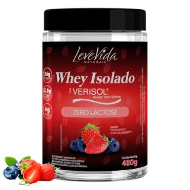 Imagem de Whey Isolado Sem Lactose Com Colageno Verisol Sabor Morango Com Blueberry 480g