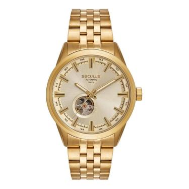 Imagem de Relógio Seculus Masculino Ref: 44329gpsvda1 Automático Open Heart Dourado