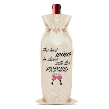 Imagem de yaozeio Bolsa de embalagem de vinho de linho para mulheres e homens, capa para garrafa de vinho para melhor amiga, presente de aniversário de Natal para melhor amiga, bolsa de transporte de cerveja