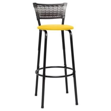 Imagem de Banqueta Alta Bancada Bar Confortável Moderno Design Resistente Estrutura Preta 01 Unidade - Itagold (Amarelo)