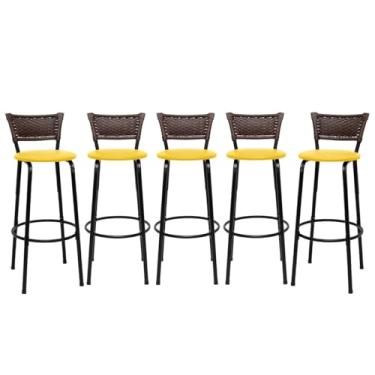 Imagem de Banquetas Altas Bancada Bar Confortável Moderno Design Resistente Estrutura Preta Kit 05 Unidades - Itagold (Amarelo)
