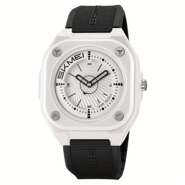 Imagem de Relógio Masculino Fashion Skmei, Impermeável 50m, Pulseira De Silicone Preto E Branco