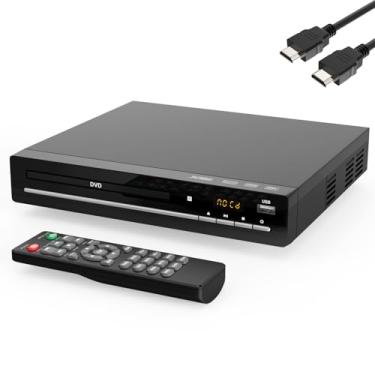 Imagem de Leitor de DVD HD para TV com HDMI, sem região, leitor de CD para casa, reproduz todas as regiões e formatos, mini leitor de DVD com cabos USB, controle remoto, HDMI e RCA incluídos (DVD-003)
