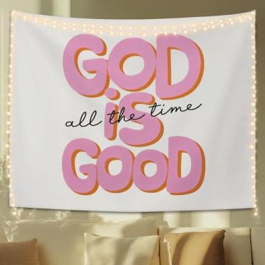 Imagem de STHTTSW Tapeçaria God Is Good All the Time, manta de parede rosa cristã, decoração de parede retrô bíblica para quarto de meninas adolescentes e mulheres, casa, igreja, sala de oração, 127 x 152 cm