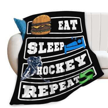 Imagem de Cobertor de Hóquei no Gelo para Meninos Meninas Flanela Comer Dormir Hóquei Cobertor Ultra Macio Aconchegante Decoração Esportiva Cobertores Presente para Mulheres Homens Sofá Cama 127 cm x 101 cm