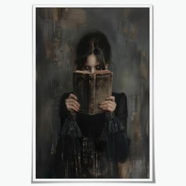 Imagem de Victorian Woman Reading Bookish Wall Art Canvas Print Dark Academia Decor Moody Reading Nook Painting Eclético Vintage Picture Wall Decor Antique Library Poster Book Lover Gift 40 x 61 cm sem moldura