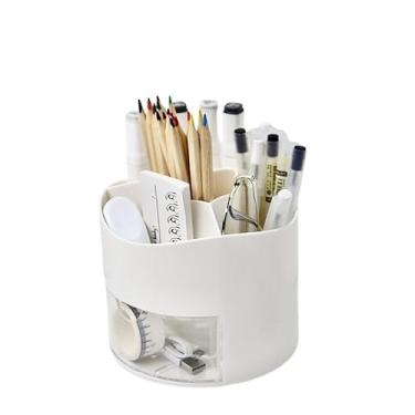 Imagem de Porta lápis Caneta Pincel Rotativo Com 5 Divisórias E Gavetinha Grande Capacidade Armazenamento(Branca)