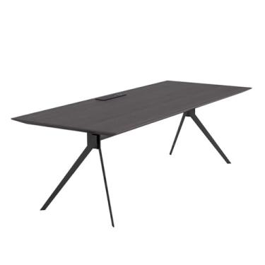 Imagem de Mesa de trabalho Escrivaninha moderna de estilo minimalista com estação carregamento, estrutura metal preto, tábuas madeira maciça, para escritório doméstico(S)