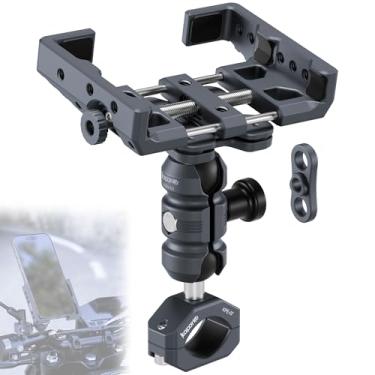 Imagem de KAPARNER Kit de suporte de telefone para motocicleta, braço de soquete duplo antifurto, clipe de telefone de rotação de 360° e braçadeira de guidão de alumínio base de parafuso em U para bicicleta/ATV