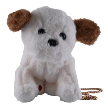 Imagem de Bolsa tiracolo para cães Labrador, bolsa mensageiro para cães, bolsa de pelúcia de animais fofos com zíper para meninas e mulheres (branca e marrom)