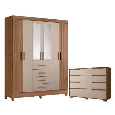 Imagem de Guarda Roupa Solteiro Aruba Com Espelho E Cômoda Georgia Carvalho Fendi - Moval