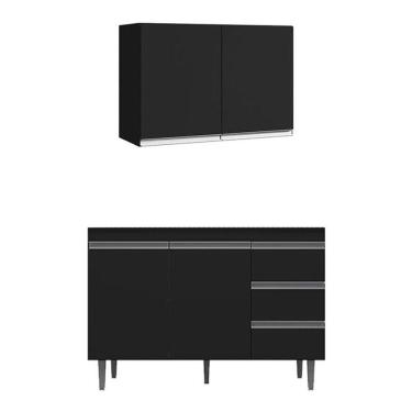 Imagem de Armário Aéreo 80 Cm Com Balcão De Pia 100 Cm Andréia Preto - Ajl