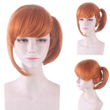 Imagem de Peruca de cosplay de cabelo sintético laranja com rabo de cavalo later