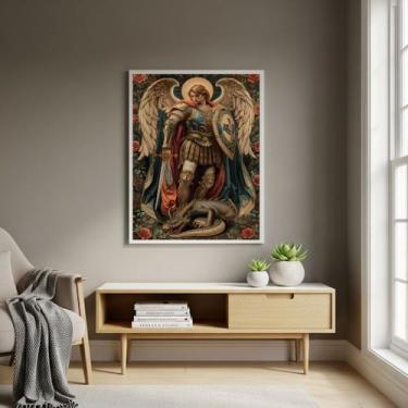 Imagem de Quadro Decorativo Pintura São Miguel Arcanjo - 70x50cm Cor:Moldura Bra