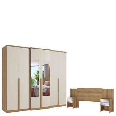 Imagem de Guarda Roupa Casal Valência 6 Portas Glass Capuccino Off White E Cabeceira Formosa Glass Capuccino - Thb