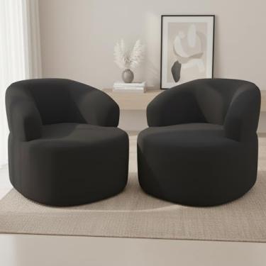 Imagem de Kit 02 Poltronas Giratória Orgânica Para Sala de Estar Living Helena L02 Suede Preto - Lyam Decor