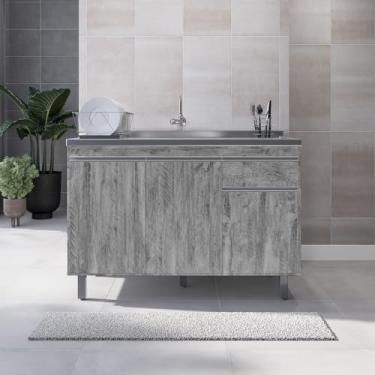 Imagem de Armário p/Cozinha Balcão Multiuso Pop 120cm Rústico S/Tampo 3 Portas 1 Gaveta