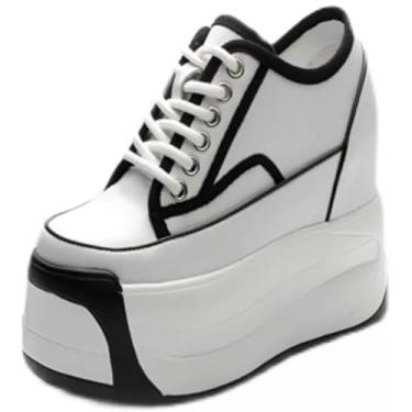 Imagem de Loonglue Tênis Femininos De Couro Legítimo, Calçados Plataforma Com Salto Alto E Cadarço, Estilo Coreano, Primavera/Outono, Novo, 20240117, Branco