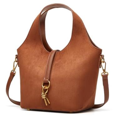 Imagem de Bolsa feminina de couro PU Hobo Bolsa moderna tiracolo vintage bolsa pequena Handabg, B - Marrom