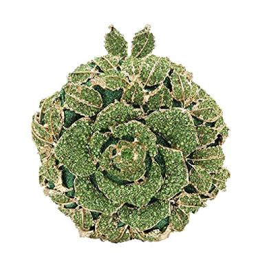 Imagem de Boutique De FGG Bolsas Mão Redondas Com Cristais E Flores Rosas Para Mulheres, Formais Noite, Casamento, Festa, Mini, Verde Claro