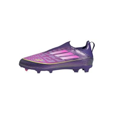 Imagem de adidas Tênis infantil unissex F50 League sem cadarço firme, Unity roxo/branco/limão lúcido, 12 Little Kid