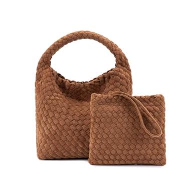 Imagem de PHILOMENA Bolsa Hobo de tecido para mulheres, bolsas de ombro de couro, bolsas de ombro, Marrom